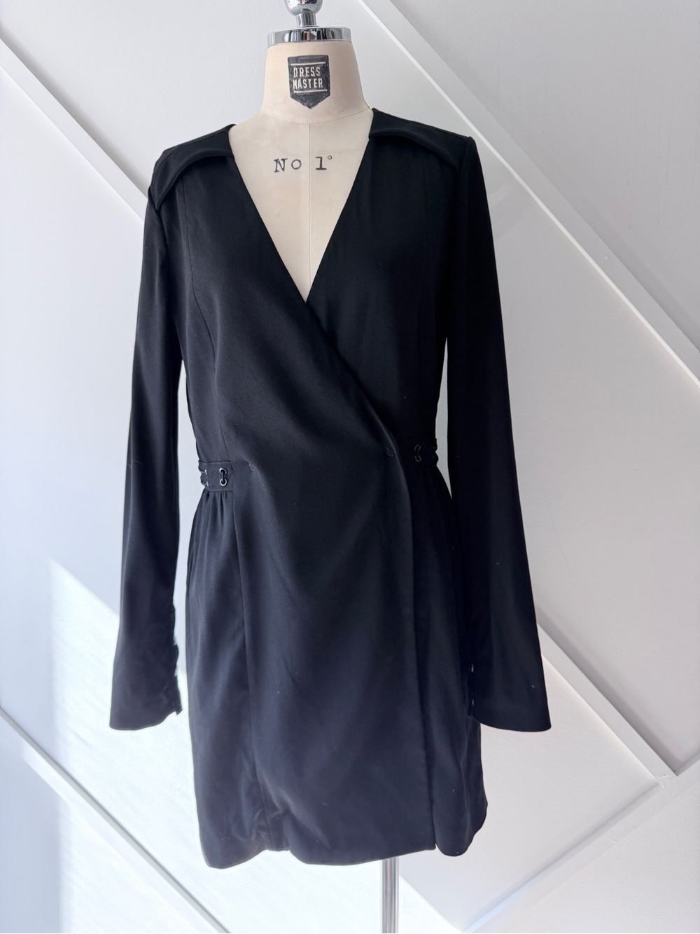 Proenza Schouler Wool Wrap Dress Size 6 Black Long Sleeve Mini | Italian Luxury